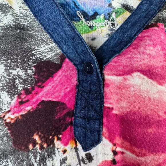 Desigual Blouse Women's Large Floral Abstract Print Boho Artwear Top Blue - Picture 7 of 15